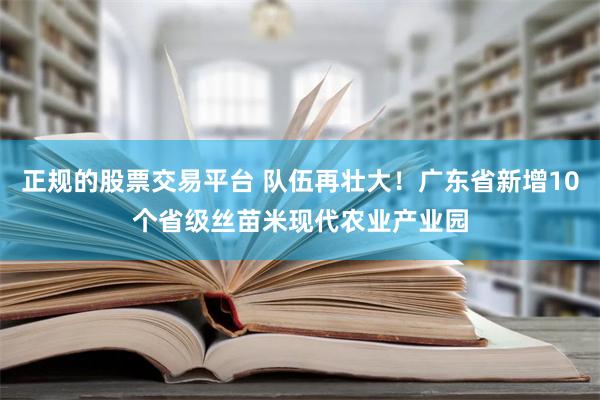 正规的股票交易平台 队伍再壮大！广东省新增10个省级丝苗米现代农业产业园